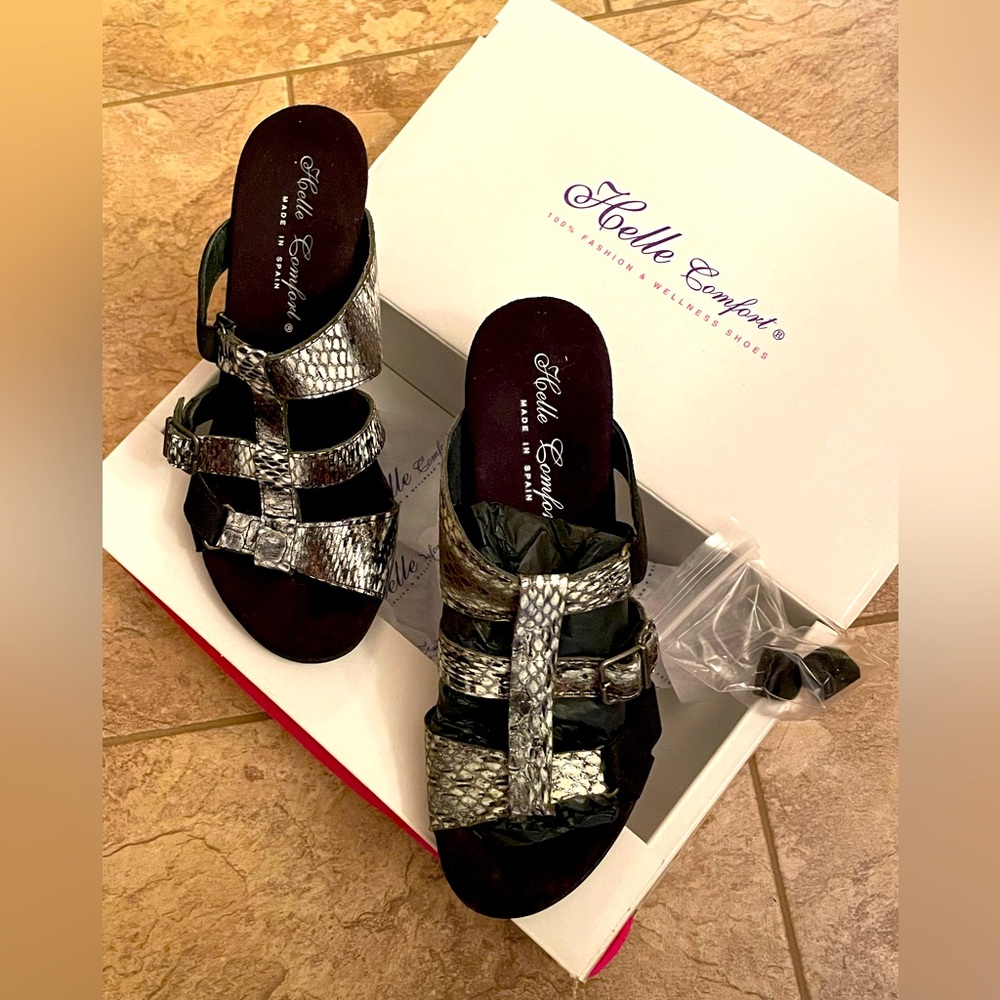 NEW HELLE COMFORT Shoe EILIS 37 Hydra Black White Silver Women's Heels